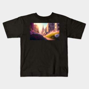 City street with beautiful flowers Kids T-Shirt